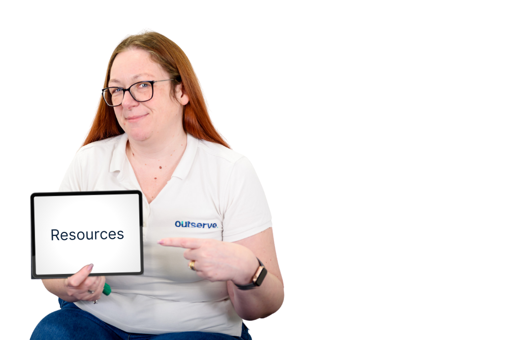 a team member holds a sign saying resources