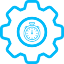 a stopwatch graphic inside a gear graphoc